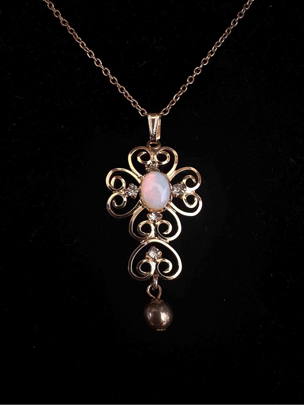 Filigree Pendant Necklace with Opal-Style Stone